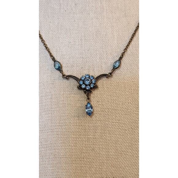 KENNY MA San Francisco Blue Floral Swarovski Crystal Necklace 15.5 To 16.5” - Picture 4 of 9